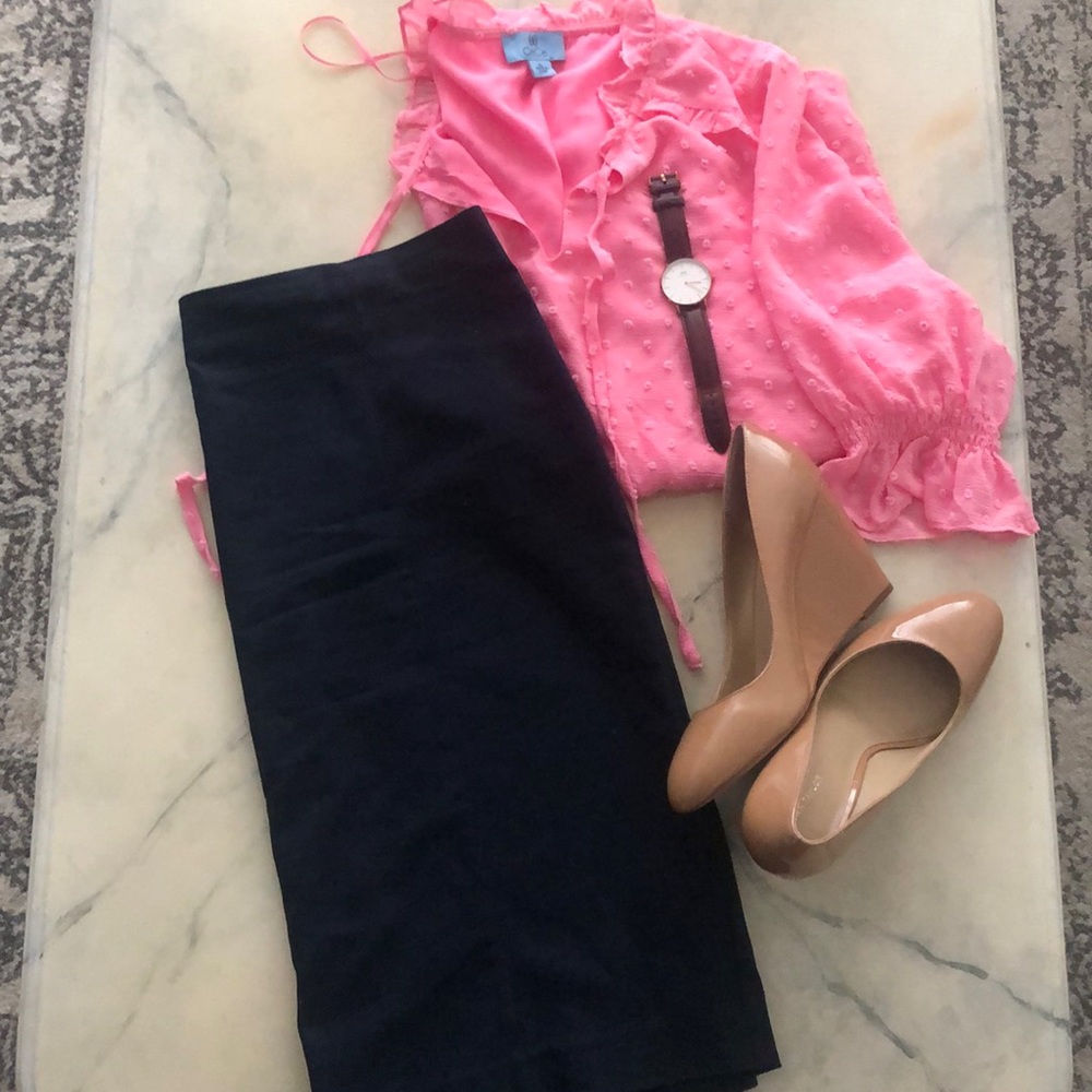 Van Heusen Navy Blue Stretch Pencil Skirt